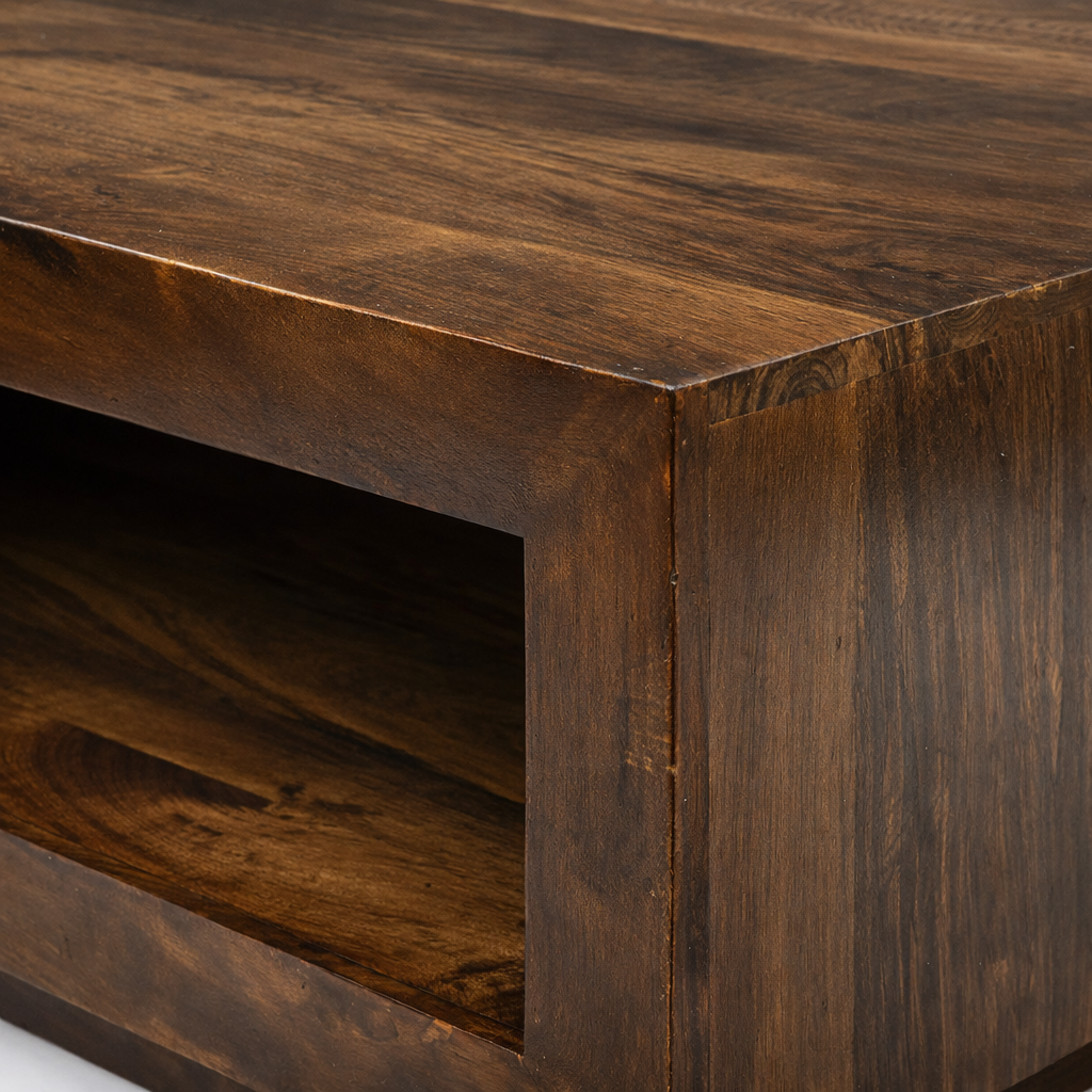 Modern Wooden Square Coffee Table With Open Shelf For Living Room