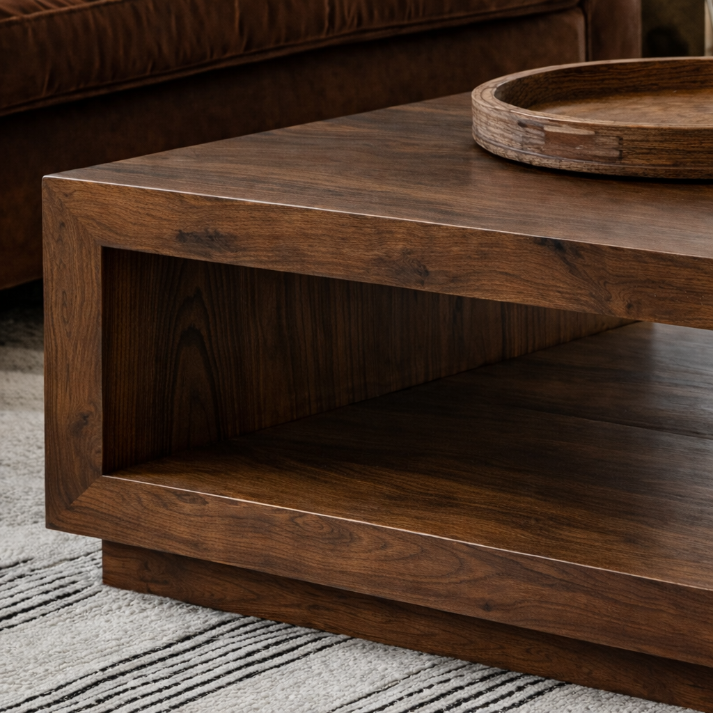 Modern Wooden Square Coffee Table With Open Shelf For Living Room