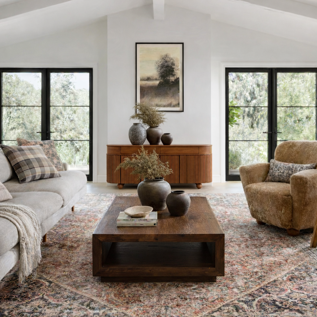 Modern Wooden Square Coffee Table With Open Shelf For Living Room