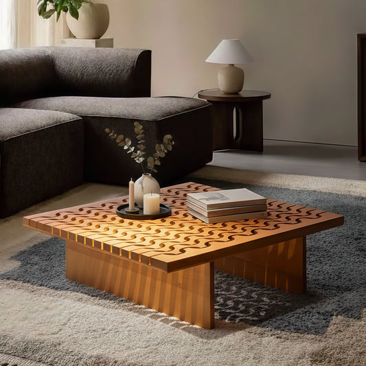 Modern Wooden Square Coffee Table With Patterned Top