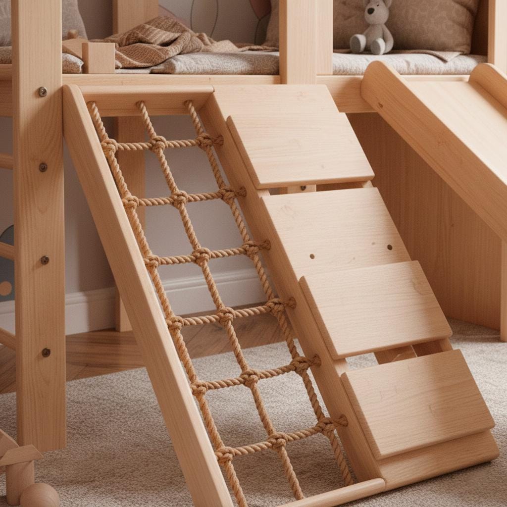 Playground for kids with Swedish Wall, Climbing Net, Slide, and Integrated Play House for Kids