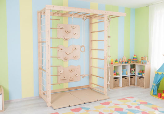Kids Indoor Gym | Swedish Ladder, Climbing Wall & Wooden Playset for Active Play at Home
