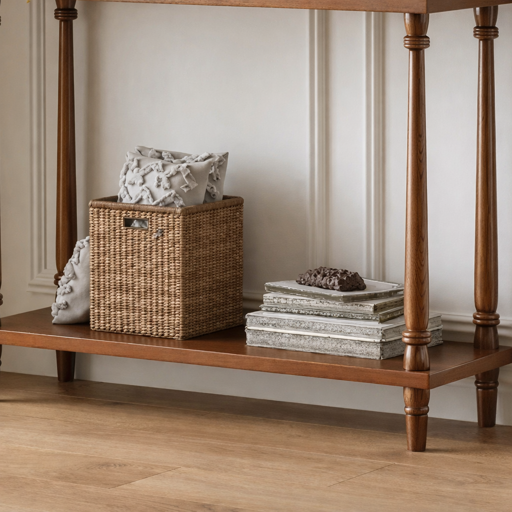 Traditional Wooden Console Table With Arched Gallery And Lower Shelf For Living Room