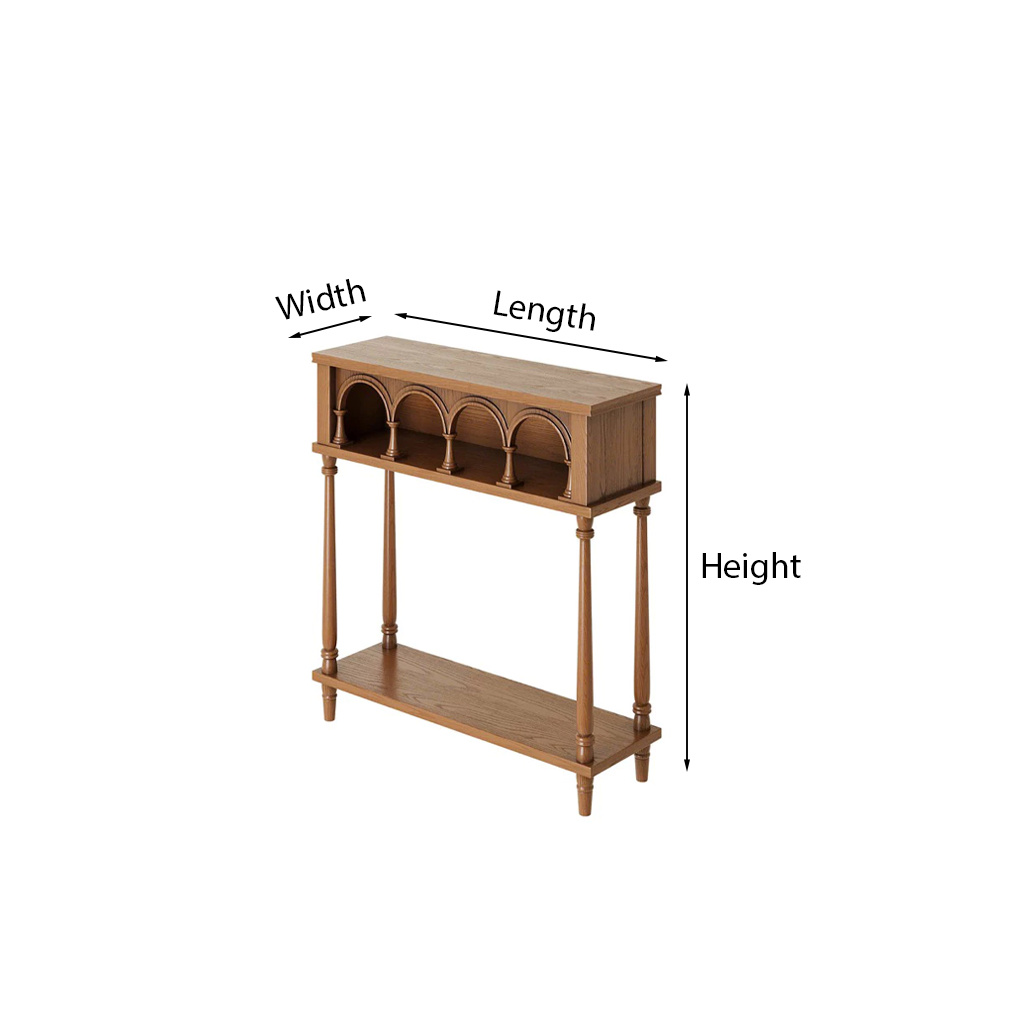 Traditional Wooden Console Table With Arched Gallery And Lower Shelf For Living Room