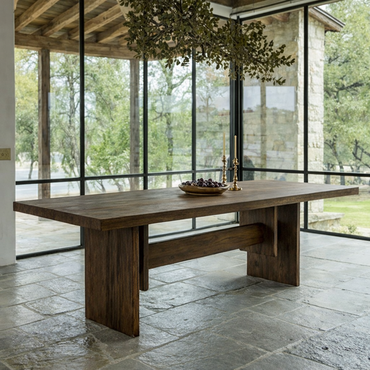 Wooden Dining Table With Minimalist Pedestal Base For Dining Room