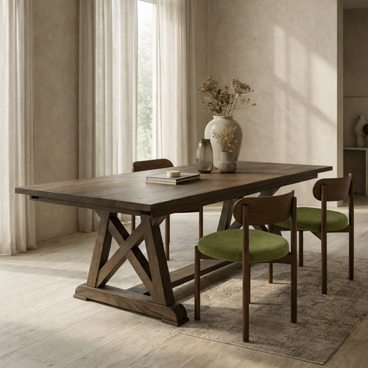 Wooden Dining Table With X-Leg Base For Dining Room
