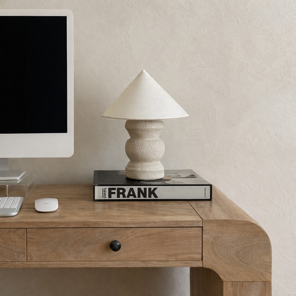 Wooden Office Desk With Rounded Edges And Storage Drawers