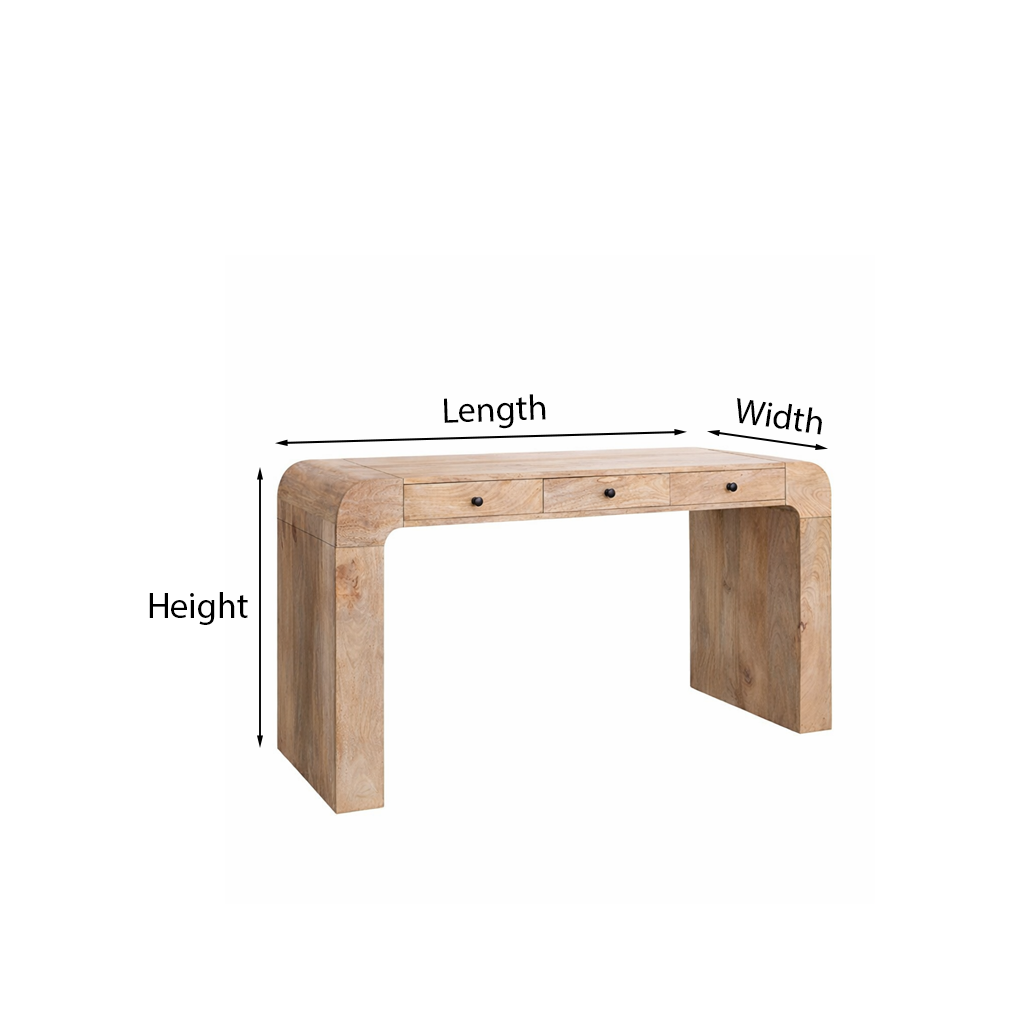 Wooden Office Desk With Rounded Edges And Storage Drawers