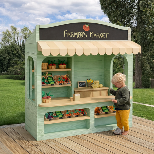 Wooden Outdoor Playhouse with Serving Window and Chalkboard for Outdoor